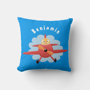 Cute bird flying red aeroplane cartoon illustratio cushion