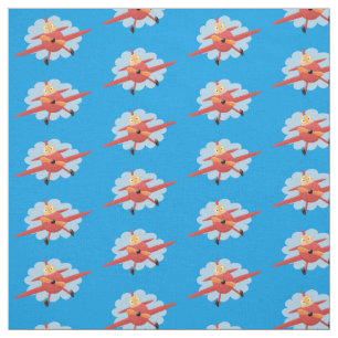 Cute bird flying red aeroplane cartoon illustratio fabric
