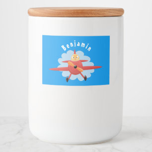 Cute bird flying red aeroplane cartoon illustratio food label
