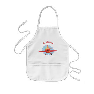 Cute bird flying red aeroplane cartoon illustratio kids apron