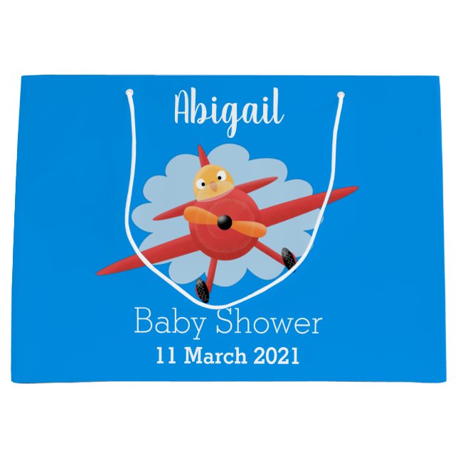 Cute bird flying red aeroplane cartoon illustratio large gift bag (Front)