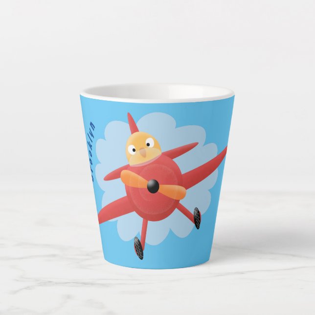 Cute bird flying red aeroplane cartoon illustratio latte mug (Front)