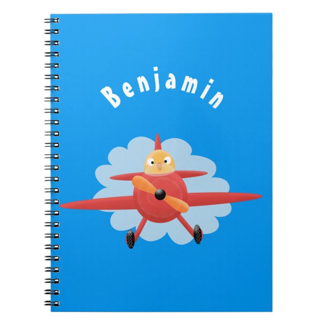 Cute bird flying red aeroplane cartoon illustratio notebook (Front)
