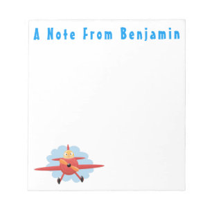 Cute bird flying red aeroplane cartoon illustratio notepad