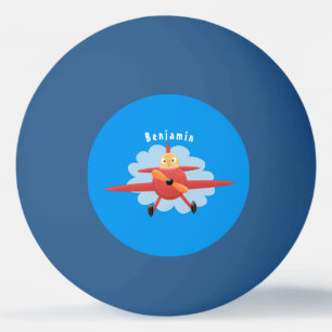 Cute bird flying red aeroplane cartoon illustratio ping pong ball