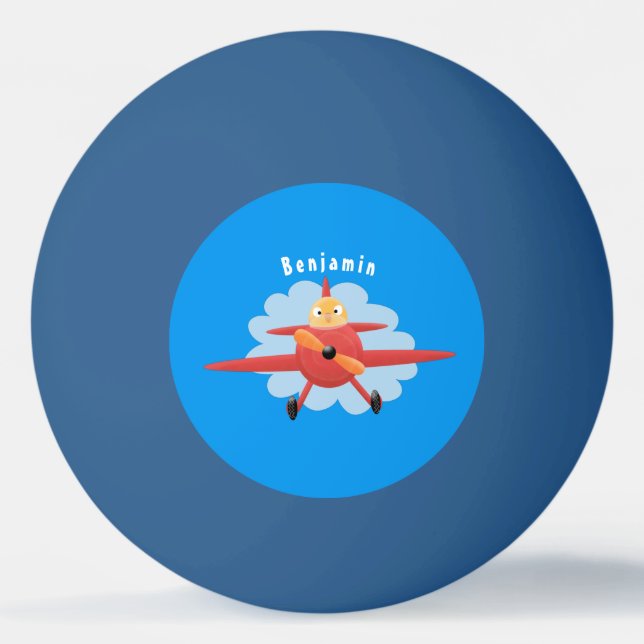 Cute bird flying red aeroplane cartoon illustratio ping pong ball (Front)