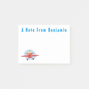 Cute bird flying red aeroplane cartoon illustratio post-it notes