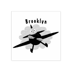 Cute bird flying red aeroplane cartoon illustratio rubber stamp
