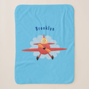 Cute bird flying red aeroplane cartoon illustratio sherpa blanket