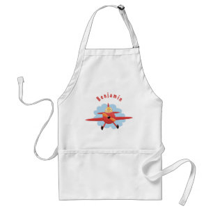 Cute bird flying red aeroplane cartoon illustratio standard apron