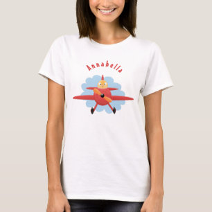 Cute bird flying red aeroplane cartoon illustratio T-Shirt