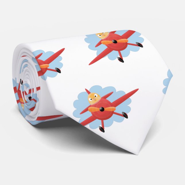 Cute bird flying red aeroplane cartoon illustratio tie (Rolled)