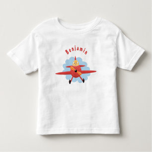 Cute bird flying red aeroplane cartoon illustratio toddler T-Shirt
