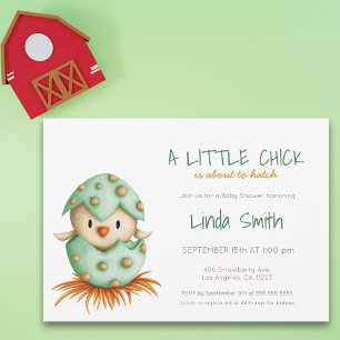 Cute Bird Green Gender Neutral Baby Shower Invitation