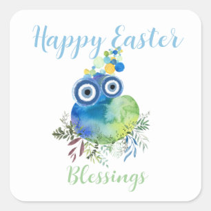 Cute Bird Happy Easter Blessing Custom Text Square Sticker
