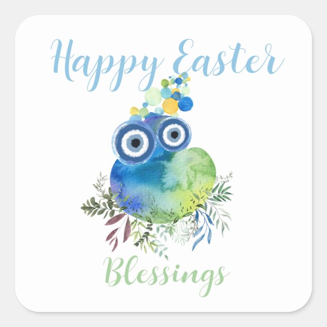 Cute Bird Happy Easter Blessing Custom Text Square Sticker (Front)