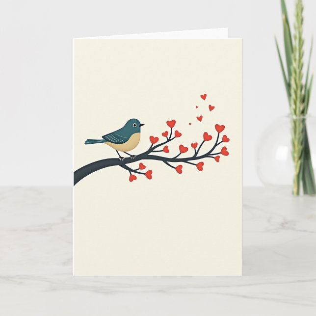 Cute Bird Heart Tree Card (Front)