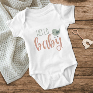 Cute Bird Hello Baby Pastel Baby Bodysuit