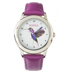 Cute Bird Hummingbird Floral Girly Kids Purple Watch