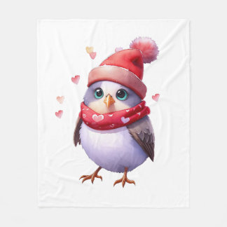 Cute bird in a hat and scarf. Christmas watercolor Fleece Blanket