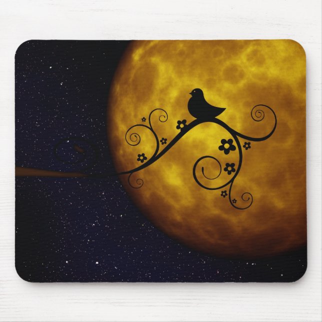Cute Bird in the Moonlight Mouse Pad (Front)