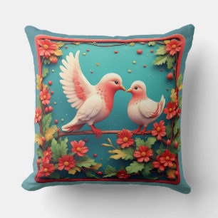 Cute bird Inside Festive Christmas Wreath Cushion
