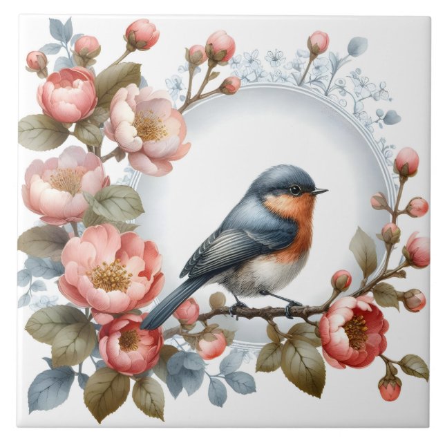 Cute bird lovers crafting home business ceramic  ceramic tile (Front)
