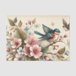 Cute bird lovers flowers decoupage  tissue paper