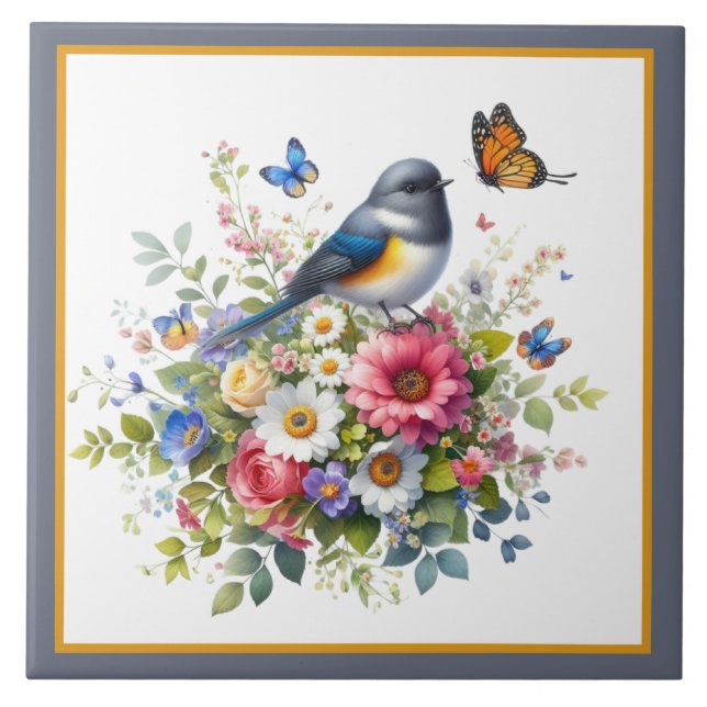 Cute bird lovers kitchen crafting business  ceramic tile (Front)