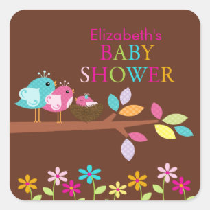 Cute Bird Nest Thank You Baby Shower Square Sticker