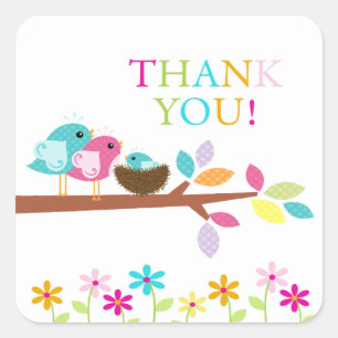Cute Bird Nest Thank You Baby Shower Square Sticker
