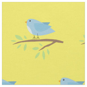 Cute bird on a branch baby nursery textile fabric