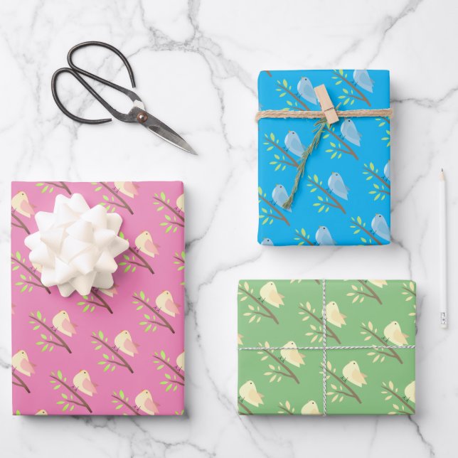 Cute bird on a branch Wrapping Paper Sheets (Front)