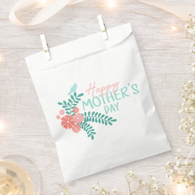 Cute bird on flower mother's day design favour bag (Clipped)
