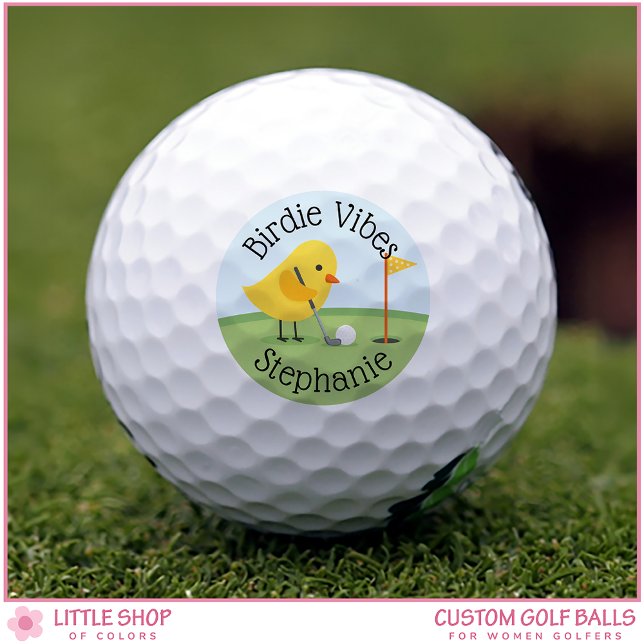 Cute Bird on Putting Green Birdie Vibes Custom Golf Balls (Creator Uploaded)