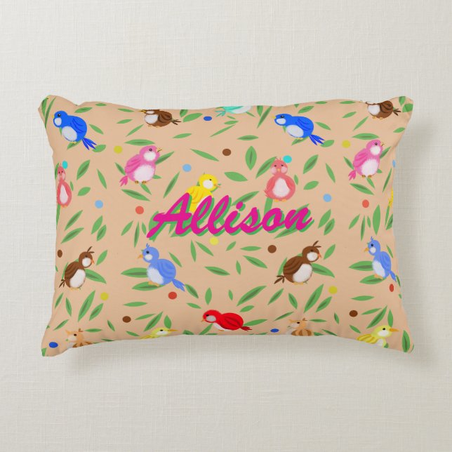 Cute Bird Pattern Accent Pillow (Front)