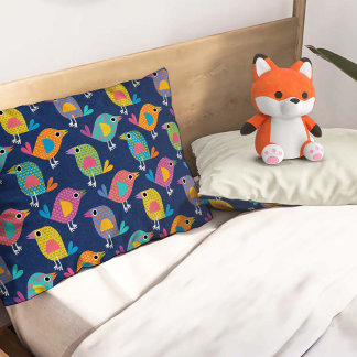 Cute Bird Pattern on Blue Pillowcase
