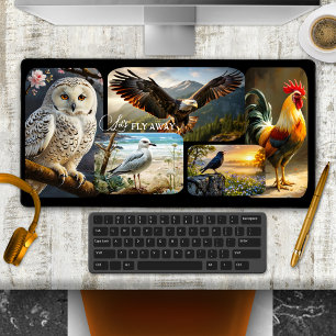 Cute Bird Photo Collage Wildlife Desk Mat