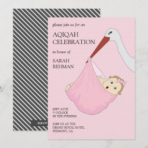 Cute Bird Pink Baby Girl Aqiqah Invitation