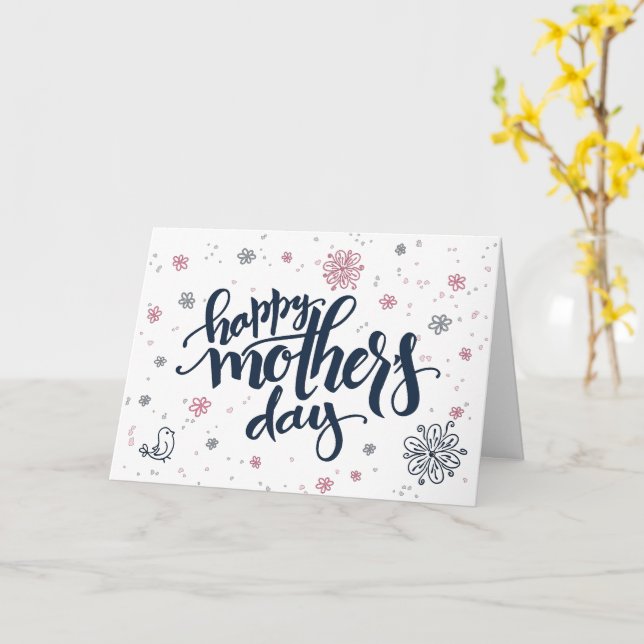 Cute bird & pink peony | HAPPY MOTHER'S DAY Card (Yellow Flower)