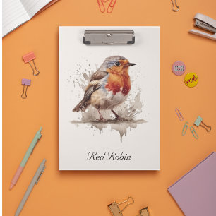 Cute bird red robin in watercolor clipboard