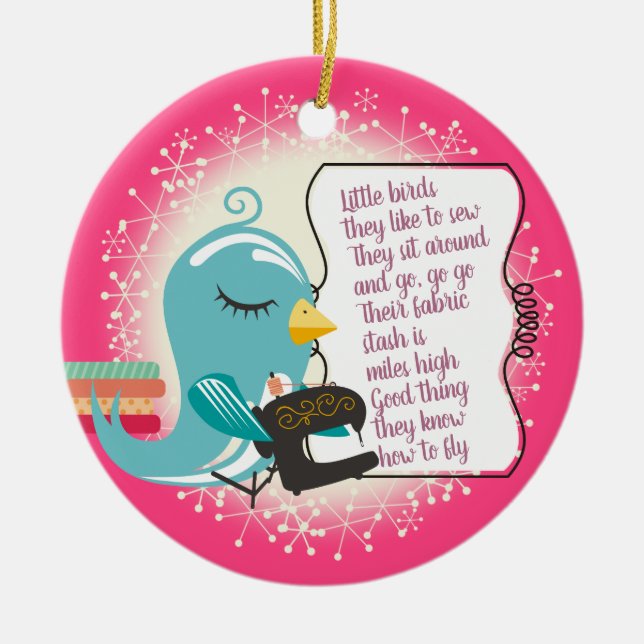 Cute bird sewing machine Christmas ornament (Front)