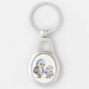 Cute Bird Siblings Metal Keychain