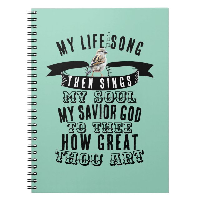 Cute Bird Singing How Great Thou Art Hymn  Notebook (Front)