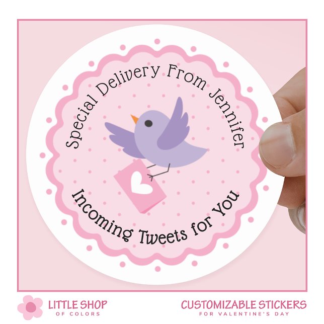 Cute Bird Special Delivery Valentine’s Day Classic Round Sticker (Creator Uploaded)
