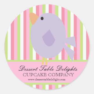 Cute Bird Stripes Business Advertising Website Classic Round Sticker