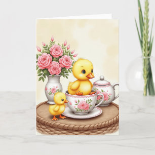 Cute Bird Teacup Scene Card