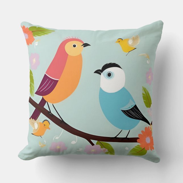 🕊️ Cute Bird Throw Pillow Cartoon Home Decor 🌿✨ (Front)