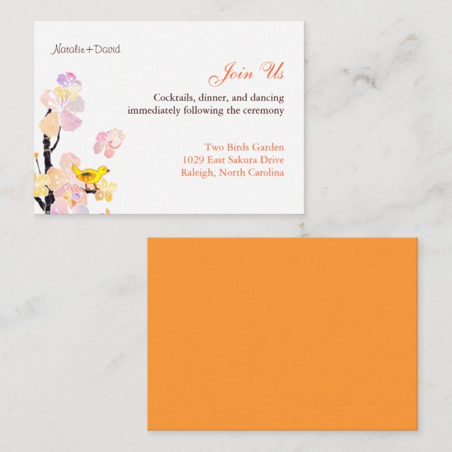 Cute Bird Wedding Reception Enclosure Card (Front/Back)