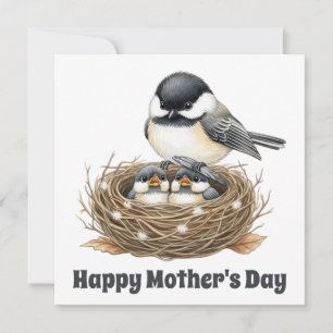 Cute bird with babies - Mother's Day Card